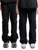 Pantalon cargo unisexe DWD Studioz Sao Paulo pour femme ou homme, en jean avec grandes poches sur les jambes, noir