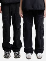 Pantalon cargo unisexe DWD Studioz Sao Paulo pour femme ou homme, en jean avec grandes poches sur les jambes, noir