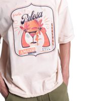 DWD Studioz Ipanema Men's Round Neck T-Shirt with Large Front Print, Beige Cotton T-Shirt