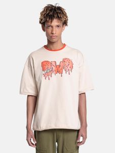 DWD Studioz Men's Drip Logo T-Shirt with Front Logo Print, Crew Neck, Beige Cotton T-Shirt