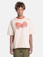 DWD Studioz Men's Drip Logo T-Shirt with Front Logo Print, Crew Neck, Beige Cotton T-Shirt