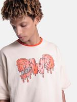 DWD Studioz Men's Drip Logo T-Shirt with Front Logo Print, Crew Neck, Beige Cotton T-Shirt