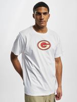 Maglietta bianca con scollo a R e logo sportivo GRIND Inc.