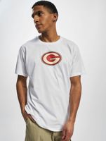 Maglietta bianca con scollo a R e logo sportivo GRIND Inc.