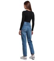 UNEFFECTED Women's Destroyed Straight Fit Jeans, Mid Blue Cotton
