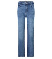 UNEFFECTED Women's Destroyed Straight Fit Jeans, Mid Blue Cotton