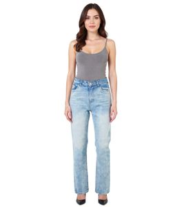 Jean femme UNEFFECTED coupe droite effet usé, coton bleu glacier
