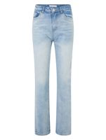 UNEFFECTED Women's Destroyed Denim Straight Fit Jeans, Ice Blue Cotton