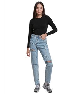 Jean femme UNEFFECTED coupe droite effet usé, coton bleu glacier