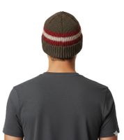 Stylish crocheted winter hat, soft knitted hat with stripes, cotton hat 7313GUY olive green/red/white