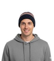 Stylish crocheted winter hat, soft knitted hat with stripes, cotton hat 7314GUY navy/white/red