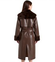 nachhaltiger Damen Lederimitat-Mantel mit Kunstfell Kragen Kunstleder-Jacke Herbst-Mantel 930388 Braun