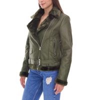 Damen Biker-Jacke Übergangs-Jacke mit Reverskragen Kunstleder-Jacke 923116 Grün