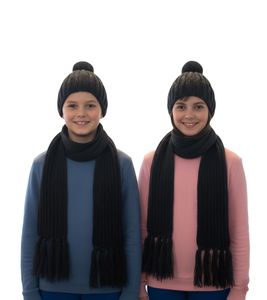Bonnet et écharpe : Longue écharpe tricotée pour enfant avec bonnet à pompon SF157827PLB Gris