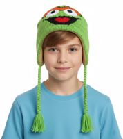 Sesame Street Oskar from the Trash Children's Beanie with Braids KC148220SES Green