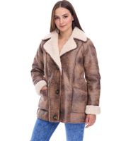 Sustainable Women's Faux Leather Jacket with Faux Lambskin Collar, Oversized Jacket, Plus Sizes 970065 Brown