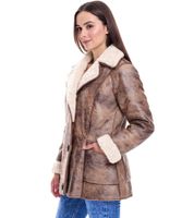 Sustainable Women's Faux Leather Jacket with Faux Lambskin Collar, Oversized Jacket, Plus Sizes 970065 Brown