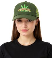Ganja Green Canvas Trucker Cap, Baseball Cap, Cotton Cap with Mesh Insert, 7420GUY Green/Yellow