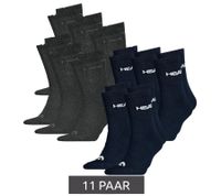 11 pairs of HEAD All Sports socks for men and women, training socks, sports socks 701236921 in black, blue, gray, and white