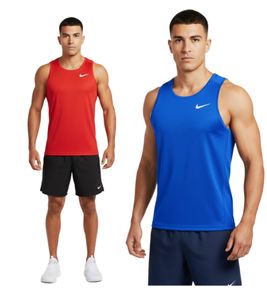 Camiseta deportiva NIKE para hombre, camiseta sin mangas con tecnología Dri-FIT, camiseta de fitness, NT0306, azul o roja
