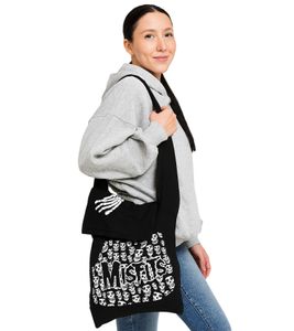 Misfits Punk Band Women's Bag with Attached Hood, Cotton Bag, Handbag LB103081MIS0, Black/White