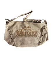 Sac bandoulière en toile Corona Beer, petit cabas, accessoire fan, 34 x 21 cm, beige/marron