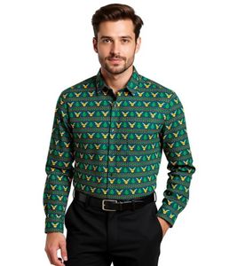 Herren Langarm-Hemd mit weihnachtlichem Motiv Baumwoll-Hemd 961600 Grün