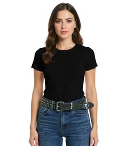 Cinturón Black Labels Society de la banda de heavy metal para hombre y mujer, talla única, 100 cm, con remaches y letras, cinturón casual, negro/blanco