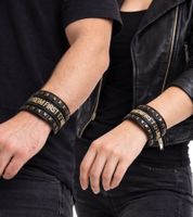 From First to Last Bracelet with Metal Studs Fan Merchandise Arm Jewelry WB106307FTL3 Black
