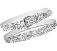 Ceinture HIM Rock Band à motif élégant, ceinture en cuir véritable, article de supporter BT106248HIM4, blanc/noir