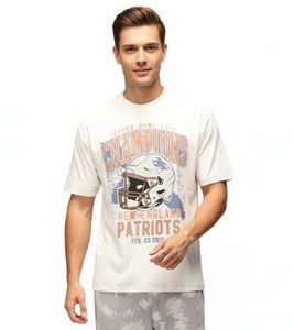T-shirt homme RE:COVERED X NFL New England Patriots avec imprimé Champions du Monde, en coton, RCNFL1561, écru-blanc