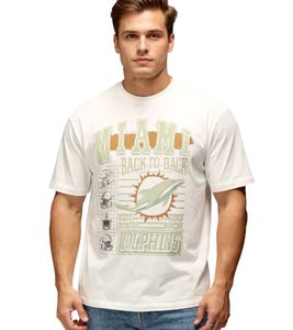 T-shirt da uomo RE:COVERED X NFL Miami Dolphins con grande stampa frontale, in cotone RCNFL1558, Écru-Bianco