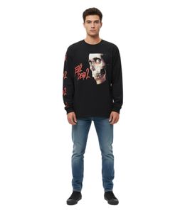 RE:COVERED X Studio Canal Evil Dead 2 - Camiseta de manga larga para hombre con estampado de cara de terror, algodón, RCSTC115, color negro