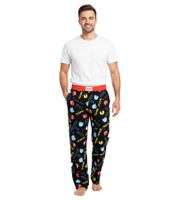 Pantaloni da pigiama da uomo RE:COVERED X Pac-Man con stampa integrale di Pac-Man, RCPCM400, Nero/Rosso