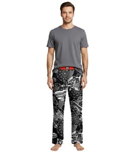 RE: COVERED X Star Wars™ Pantaloni da pigiama da uomo con stampa di astronavi, pantaloni da pigiama in cotone modello RCDIF2107, nero/bianco