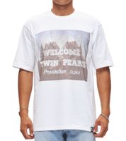 RE:COVERED X Twin Peaks Herren T-Shirt mit großem Front-Print Baumwoll-Shirt Kurzarm-Shirt RCVCM692 Weiß