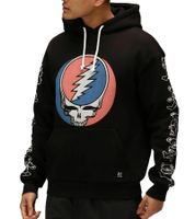 Felpa con cappuccio da uomo RE:COVERED X Grateful Dead con stampa del logo della band, felpa in cotone, maglia a maniche lunghe, RCWBROS170, nera