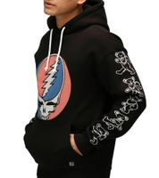 Felpa con cappuccio da uomo RE:COVERED X Grateful Dead con stampa del logo della band, felpa in cotone, maglia a maniche lunghe, RCWBROS170, nera