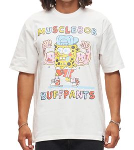 RE:COVERED X nickelodeon Herren T-Shirt SpongeBob Schwammkopf Baumwoll-Shirt Rundhals-Shirt RCVCM684 Ecru-Weiß