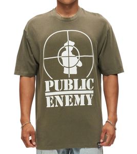 T-shirt da uomo RE:COVERED X PUBLIC ENEMY, in cotone con stampa grande, girocollo, RCBVD3836 Cachi