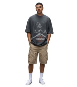 RE:COVERED X Chucky 2 Child's Play Herren Oversized T-Shirt mit Puppen-Print Baumwoll-Shirt Rundhals-Shirt RCUNV2572 Grau