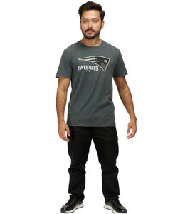 T-shirt da uomo RE:COVERED X NFL New England Patriots con stampa del logo, girocollo in cotone, RCNFL1317F Grigio