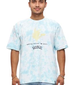 RE:COVERED X Pokemon Herren T-Shirt mit Pikachu Print Baumwoll-Shirt Rundhals-Shirt RCPOK216 Blau