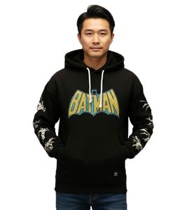 RE:COVERED X DC Men's Hoodie with BATMAN Logo, Cotton Hoodie, Long-Sleeved Shirt, RCWARN554, Black