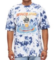 RE:COVERED X Space Jam Men's T-Shirt with Front Print in Tie-Dye Look, Cotton Crew Neck, RCWARN751 Blue