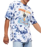 RE:COVERED X Space Jam Men's T-Shirt with Front Print in Tie-Dye Look, Cotton Crew Neck, RCWARN751 Blue