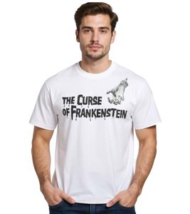 RE:COVERED X HAMMER Horror Men's T-Shirt Curse of Frankenstein Cotton Shirt with Large Back Print, Crew Neck, RCSTC108 White