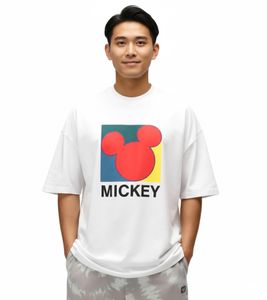 T-shirt da uomo RE:COVERED X Disney con grande stampa di Topolino, girocollo, bianca