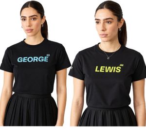 Mercedes-Benz AMG Petronas F1 MAPF Damen T-Shirt Baumwoll-Shirt Kurzarm-Shirt 70122712 George Russell oder Lewis Hamilton Schwarz