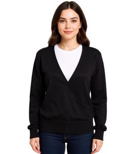 Damen Wickel-Pullover stylischer Ausgeh-Pullover mit V-Ausschnitt 952790 Schwarz